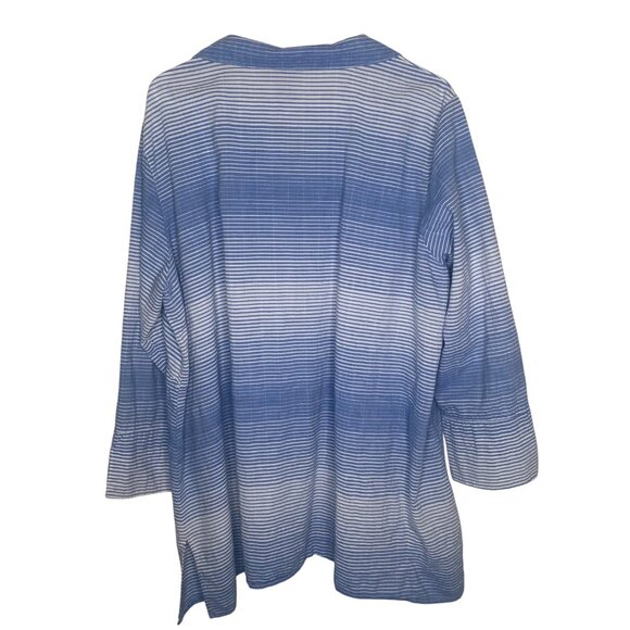 Ali Miles Tunic Top Womens 2X Blue Striped Button Front  3/4 Sleeves Lagenlook C - Picture 4 of 16